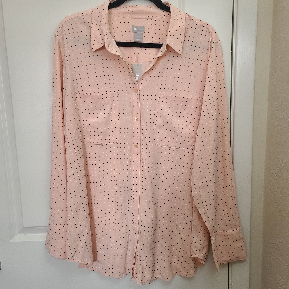 New Chico's Blush Peach Long-Sleeve Top.